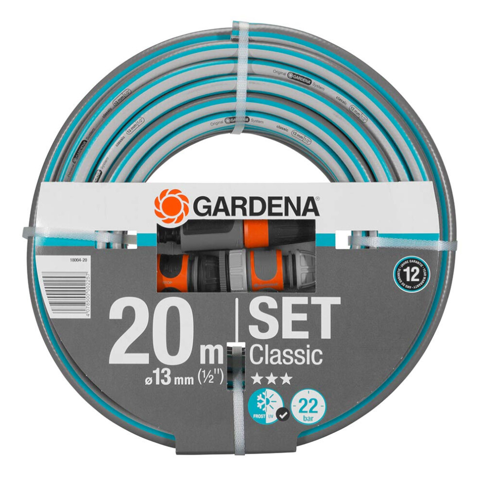 GARDENA Classic Hose, 13 mm (1/2"), 20 m: Universal garden hose of robust cross-weave, 22 bar burst pressure, UV and frost resistant, with system