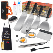 MUJUZE Barbecue griddle Spatula Stainless Steel Set,Flat Top Griddle Accessories in Case,Professional Grill Scraper Spatula Gift for Men/Dad, BBQ