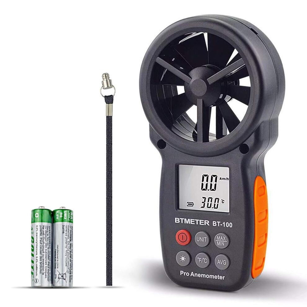 Btmeter Bt-100 Anemometer Handheld, Anemomters, Wind Speed Meter For Measuring Wind Speed, Temperature And Wind Chill With Backlight And Max/Min For 5051216856979