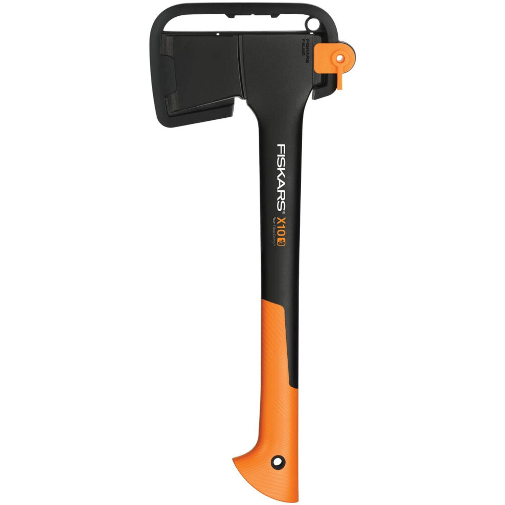 Fiskars Chopping Axe S X10, Storage and Carrying Case Included, Length: 44 cm, Non-Stick Coating, Steel Blade/Fibreglass Handle, Black/Orange, 1015619