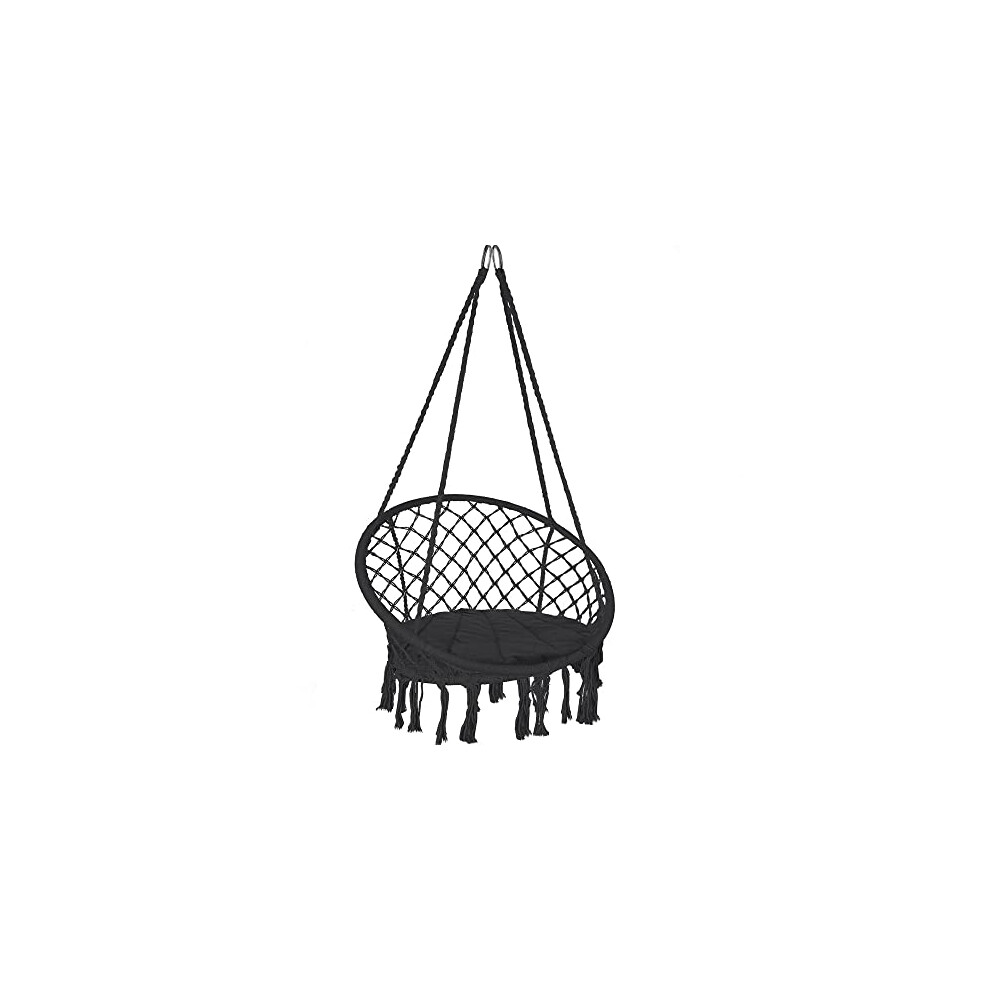 VOUNOT Swing Chair with Round Seat Cushion, Macrame Hammock Hanging Chair for Indoor, Outdoor, Black