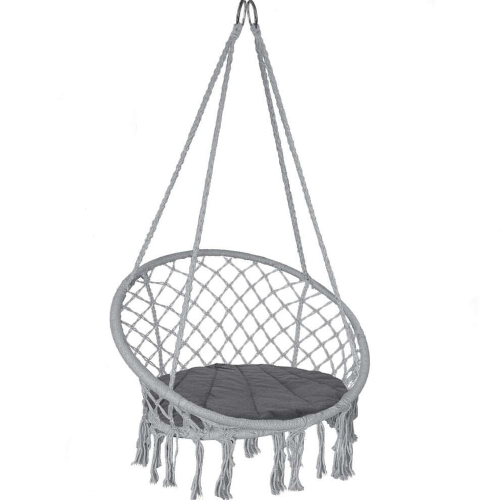 VOUNOT Swing Chair with Round Seat Cushion, Macrame Hammock Hanging Chair for Indoor, Outdoor, Grey