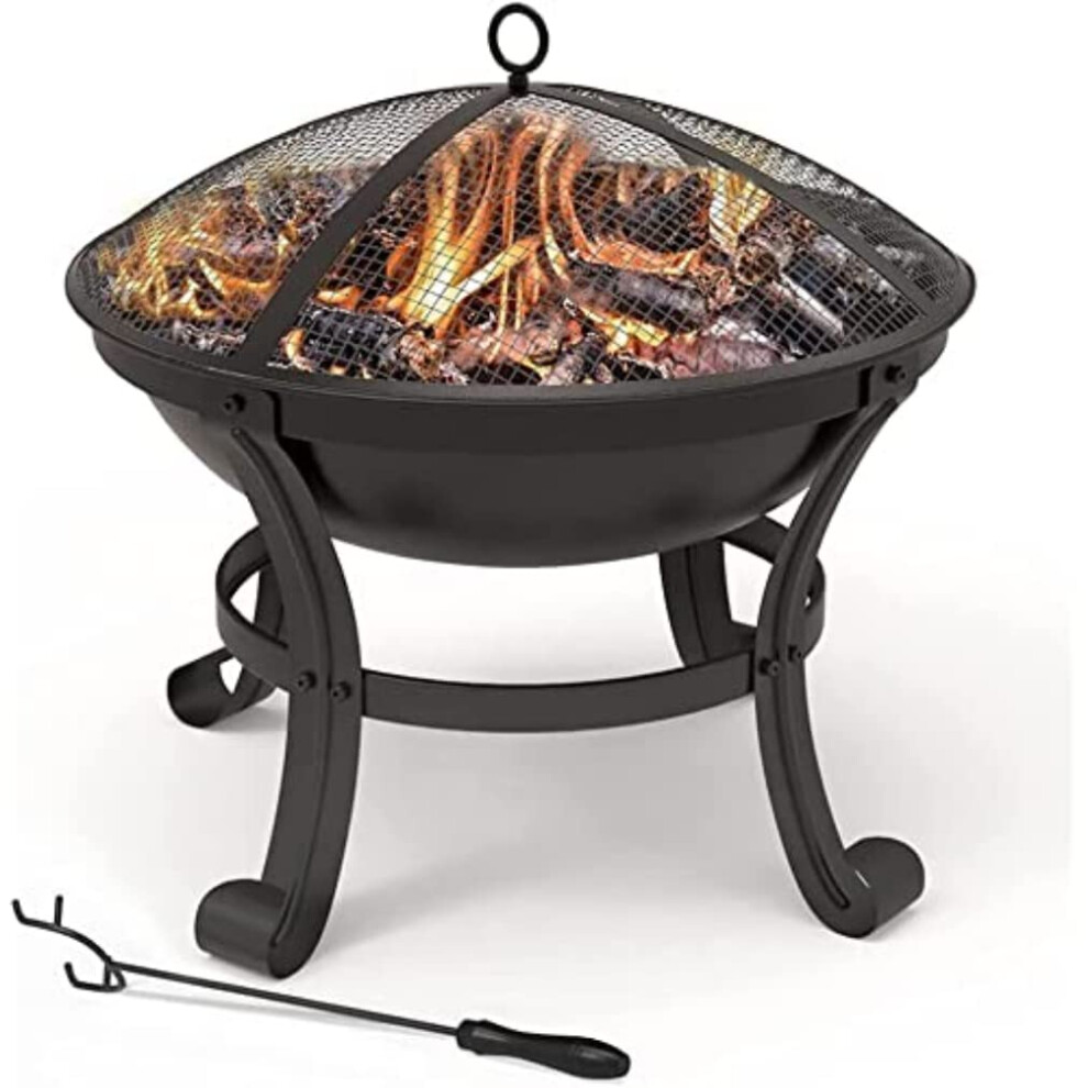 VOUNOT Fire Pit for Garden with Lid and Poker, Outdoor Heater Charcoal Log Wood Burner, Fire Bowl for Bonfire, Camping, Diameter 55 cm