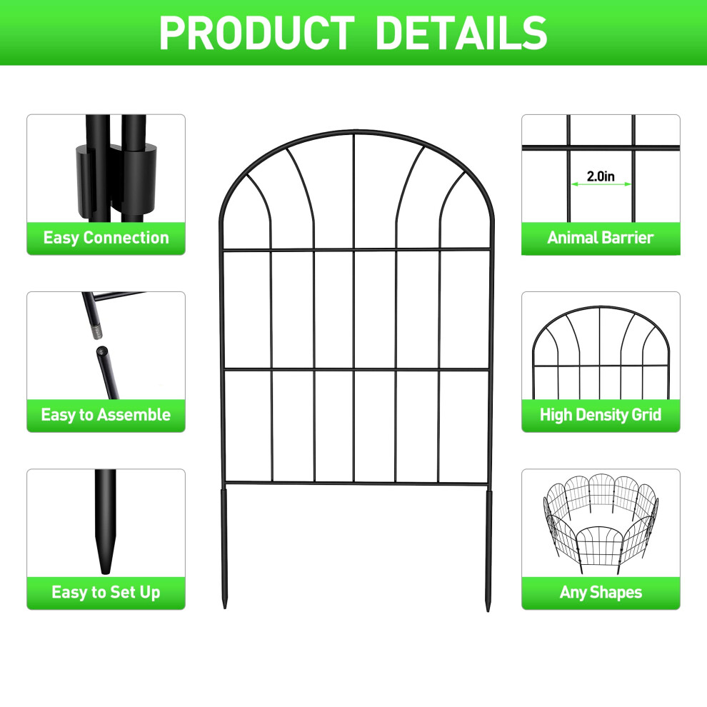 Decorative Metal Garden Fence, 10 Panels – 32cm X 62cm, Rustproof Floral Design For Yard, Flower Beds & Patio Borders
