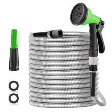 SPECILITE 100ft Stainless Steel Garden Hose Pipe, Heavy Duty Metal Water HosePipe with with 2 Spray Nozzles for Yard, Outdoor - Flexible, Never Kink &