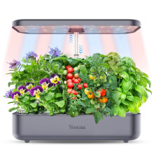 Yoocaa 12 Hydroponics Growing System, 19.4'' Height Adjustable Herb Garden with Led, Indoor Gardening System, Gardening Gifts for Women Mom (Grey)