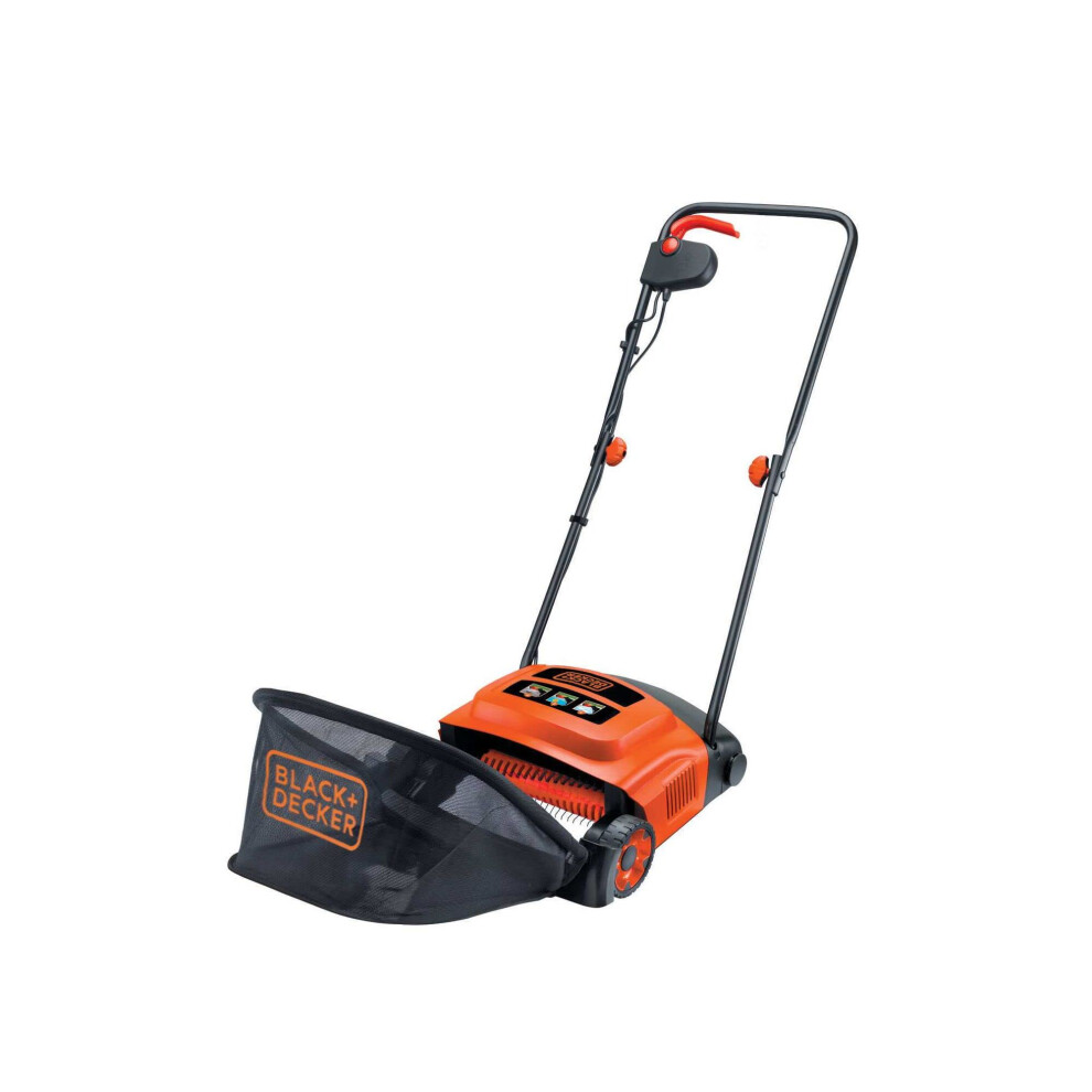 BLACK+DECKER Lawn Raker 600 W with Large Capacity Front Loading Grass Box and Heigh Adjustment System GD300-GB