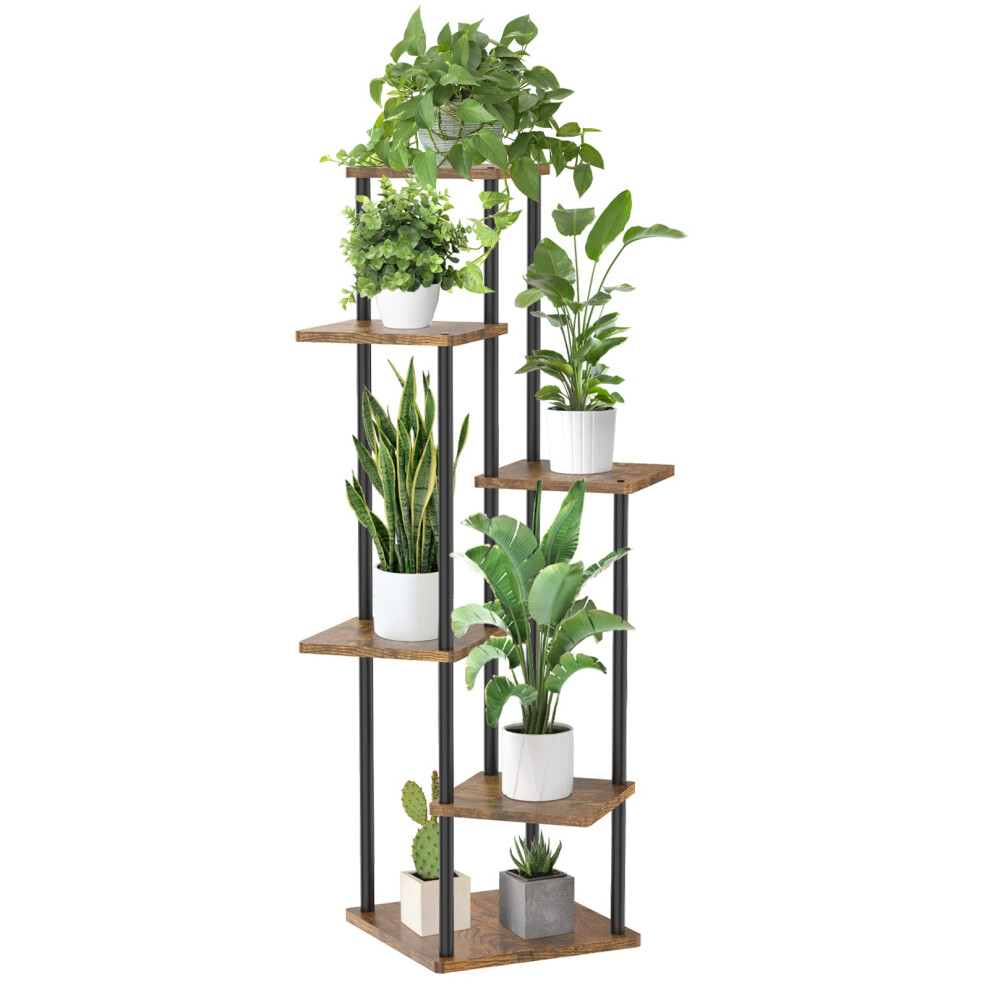 LyTaispuly 6 Tier Tall Corner Plant Stands Indoor Outdoor, 115cm Large Metal Wood Plant Stand Flower Shelf for Multiple Plants, Tiered Plant Holder