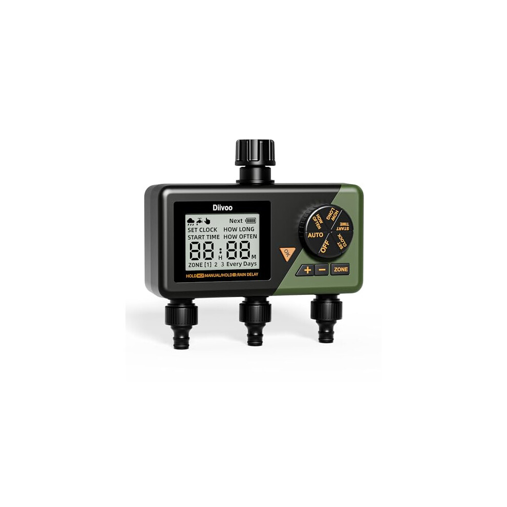 Diivoo Water Timer for Irrigation, Digital Sprinkler Timer 3 Outlets, Automatic Hose Tap Timer, Garden Watering Systems Controller With Rain