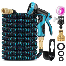 Garden Hose 100FT Garden Retractable Hose with 3/4", 1/2 Fitting and 16mm Universal Adapter Garden Hose with 10 Patterns of Water Spray Guns for