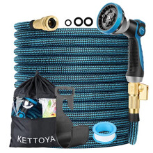 KETTOYA 50FT Expandable Garden Hose, Flexible Water Hose with 10-Pattern Spray Nozzle, Leak-Proof Retractable Heavy Duty Hose Pipe, 4-Layer Latex
