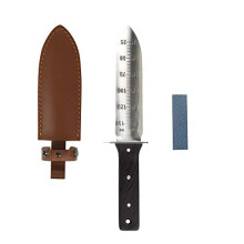 FLORA GUARD Professional Hori Hori Garden Knife with Leather Sheath, Stainless Steel Blade, Sharpening Stone Included, for Weeding, Digging, Pruning,