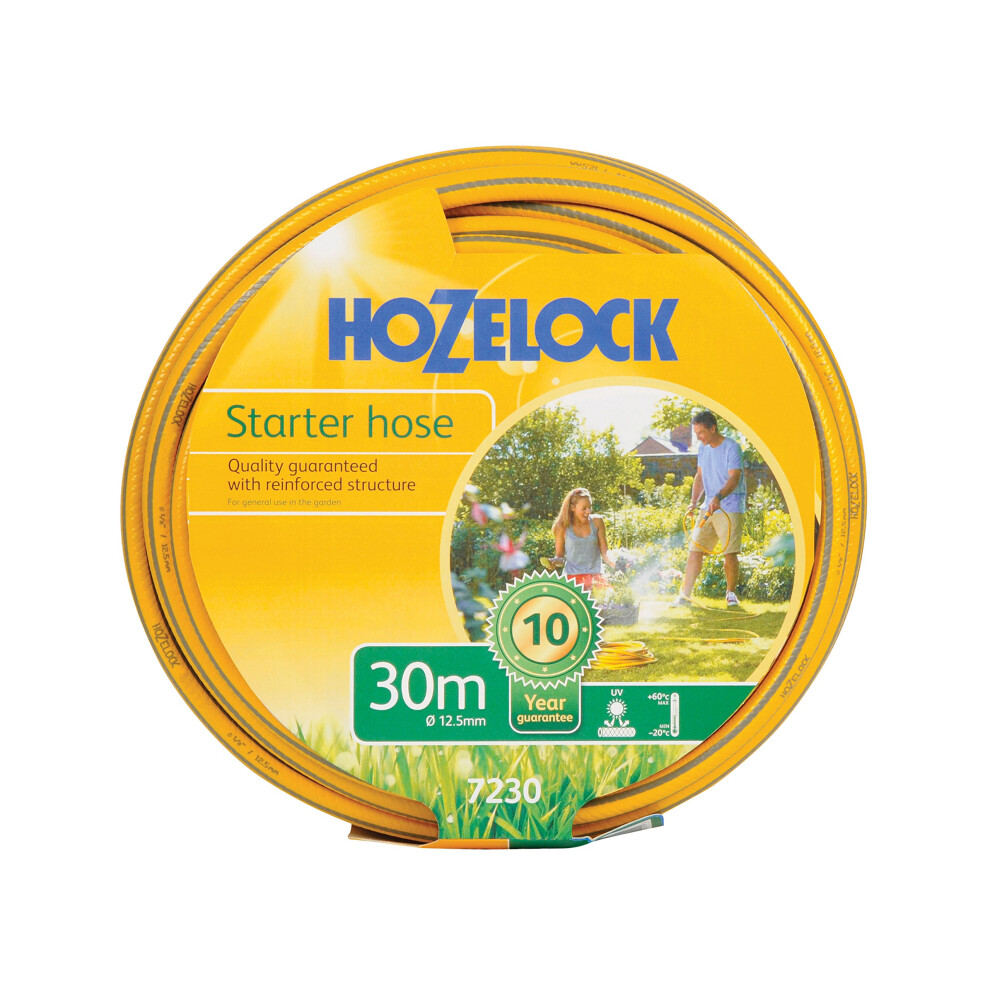 HOZELOCK - Starter Hose ? 12.5mm (1/2") 30m : Versatile, UV-resistant garden hose, 4-layer braided reinforced hose, UK-made, General Purpose, Hard