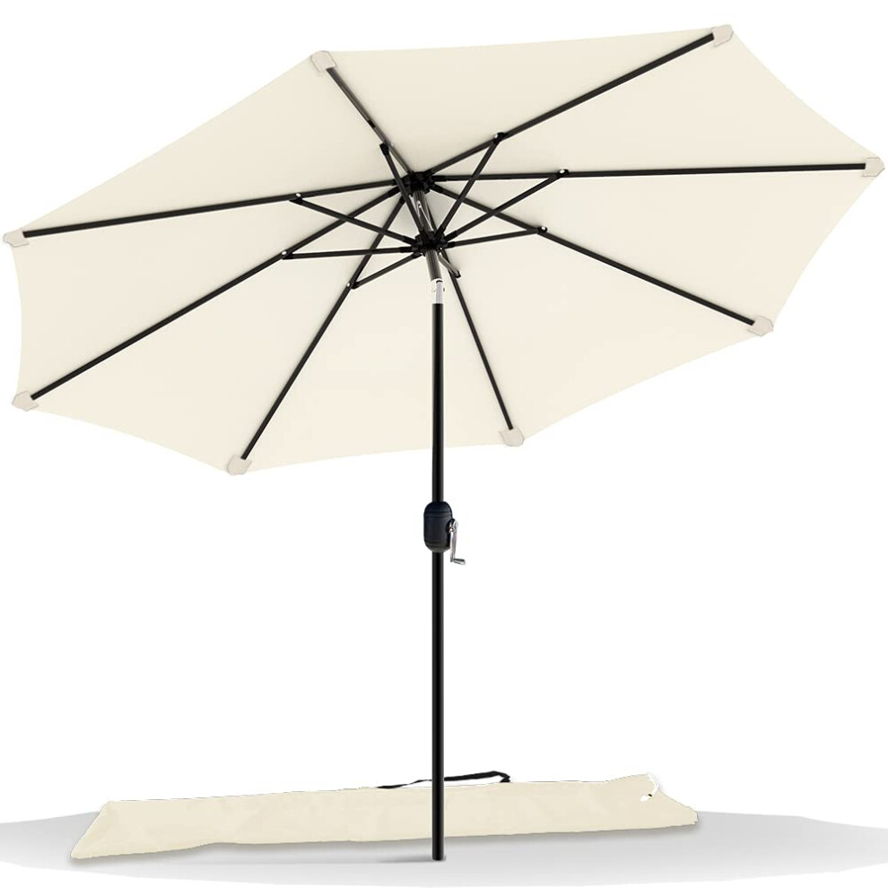 VOUNOT 2.7m Garden Parasol Umbrella with Cover, Crank and Tilting Umbrella, Sun Shade for Outdoor, Patio, Garden, Beige