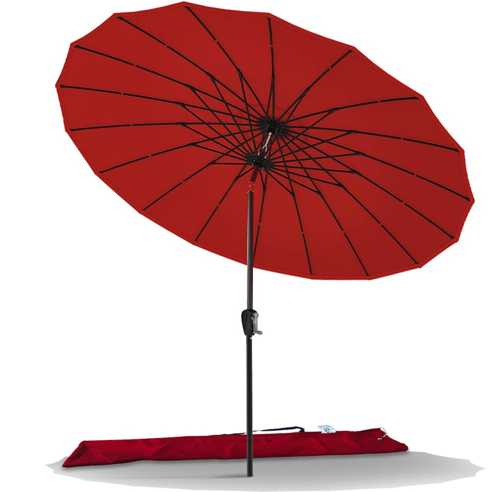 VOUNOT 2.7m Shanghai Garden Parasol, Outdoor Patio Table Tilting Parasol Umbrella, with Crank Handle, Protective Cover, 18 Sturdy Ribs, Red