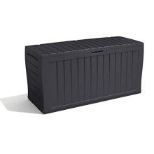 Keter Marvel+ 270L Outdoor 65% recycled Garden Furniture Storage Box Graphite Wood Panel Effect | Fade Free | All Weather Resistant | Safe and Secure