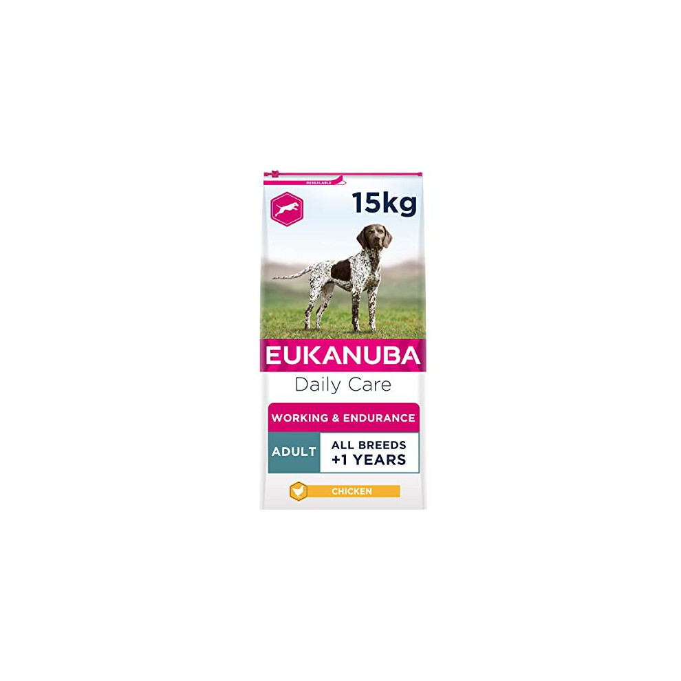 Eukanuba Working and Endurance High Protein and Energy Complete Dry Dog Food for Adult Dogs with Chicken 15 kg