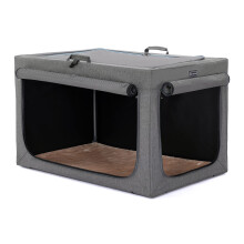Petsfit Dog Crate, Portable Dog Crate for Small Dogs, Soft Dog Crate with Removable Mat and Pocket for Storage, Grey,S:61cm x 45cm x 43cm