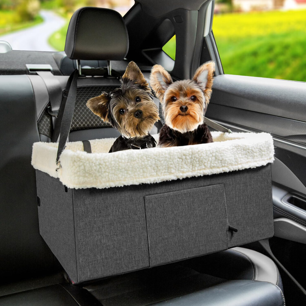 UNICITII Dog Car Seat for Small Dog, Raised Dog Booster Seat with Metal Frame, Dog Car Booster Seat Puppy Car Seat for Pets Small Dogs Cats