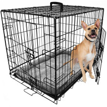 DogCrates+ Medium Foldable Dog Crate with Bed, 2 Doors Design, Non-Chew Plastic Removable Tray, 30-Inch Black