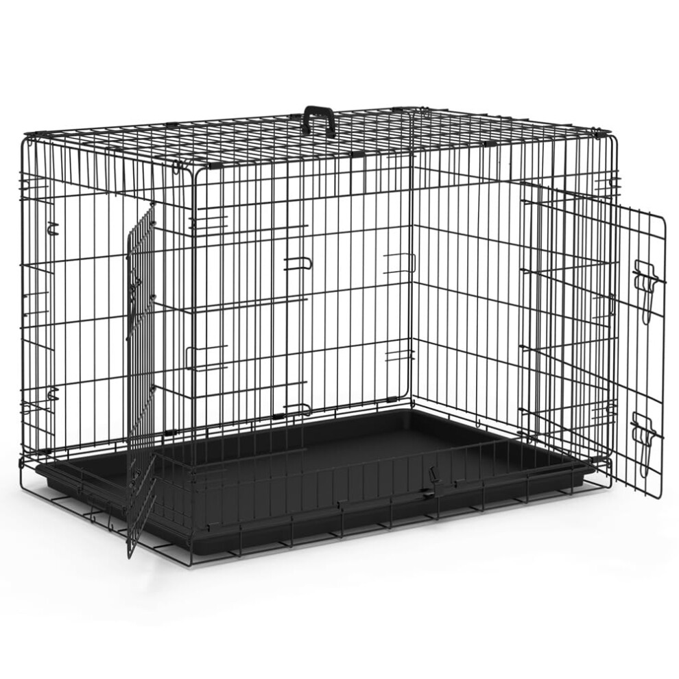 VOUNOT Dog Crate Portable Pet Crate Foldable Secure Puppy Cage with 2 Doors, Removable Slide Tray, Carry Handles, XL 42 Inches, Black