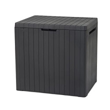 Keter City 113L Outdoor 96% recycled Small Balcony Garden Furniture Storage Box Grey Wood Panel Effect | Fade Free | All Weather Resistant | Safe and