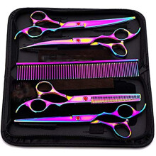 Powcan Pet Grooming Scissors Set, Professional Pet Trimmer Kit Stainless Steel Dog Cat Hair Care Thinning 7-inch Cutting Scissors, Thinning Shear,