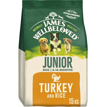 James Wellbeloved Junior Turkey & Rice 15 kg Bag, Hypoallergenic Dry Dog Food