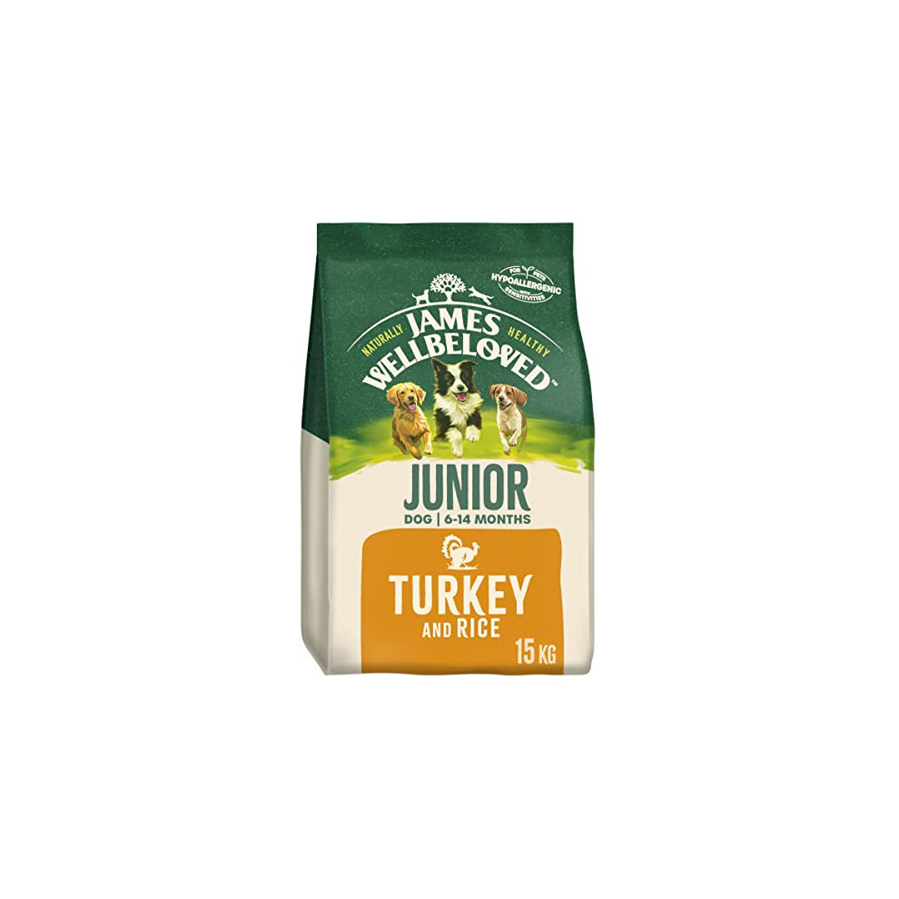 James Wellbeloved Junior Turkey & Rice 15 kg Bag, Hypoallergenic Dry Dog Food