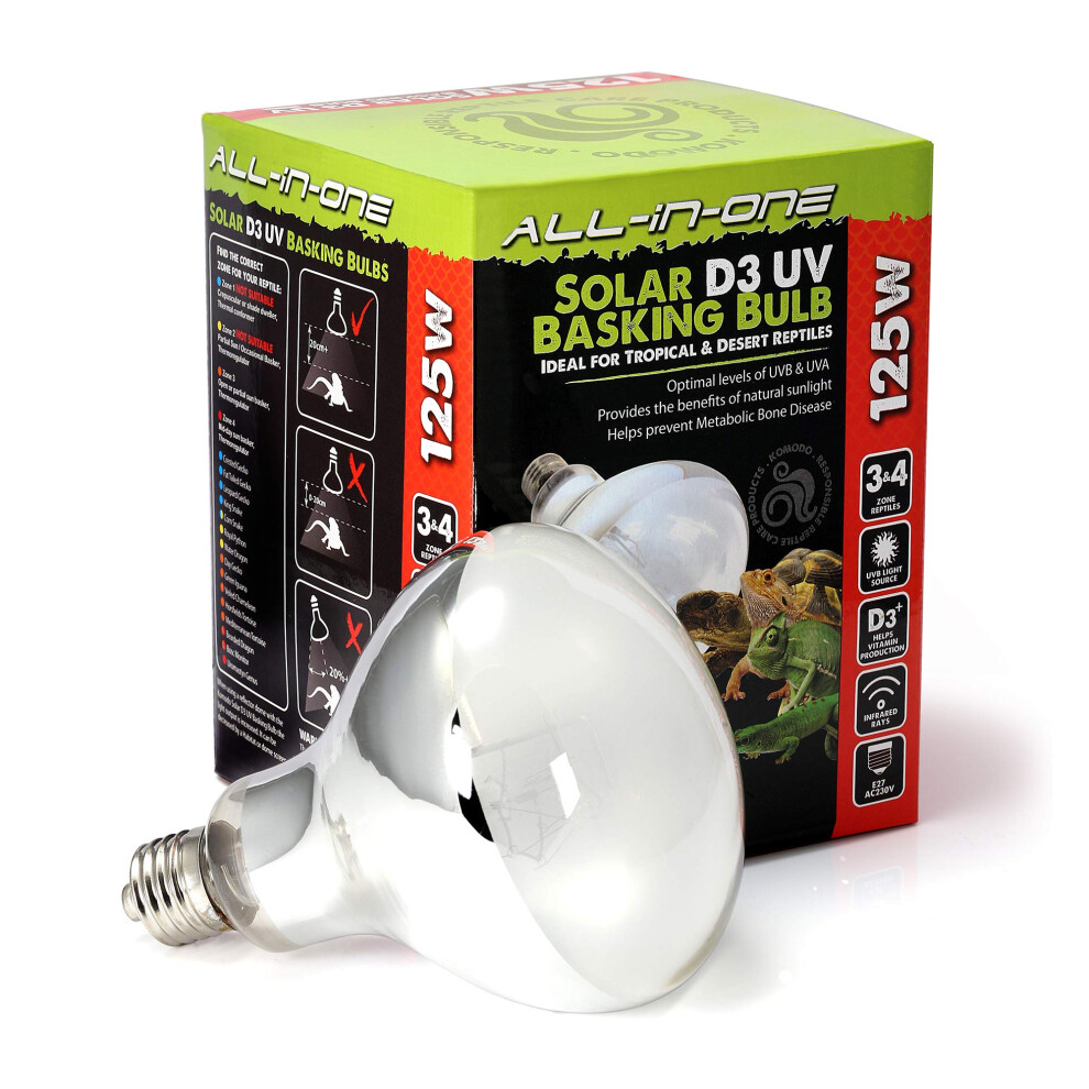 Komodo Solar D3 UV 125W Basking Bulb, Heat and Light Bulb for Reptile Habitats, Reptile Bulbs, Terrarium and Vivarium Lighting and Heating Bulb,82298