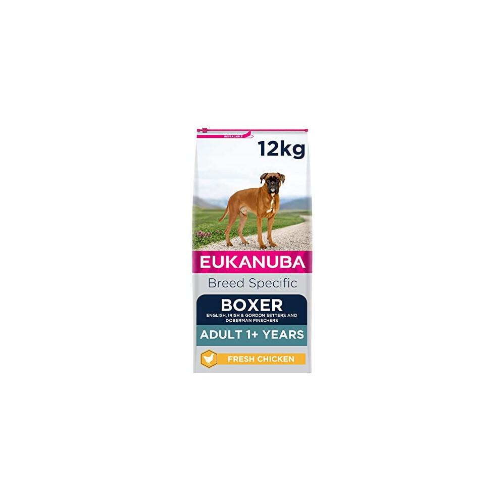 Iams Eukanuba Complete Dry Dog Food For Adult Boxer Breed Types With Fresh Chicken 12 Kg