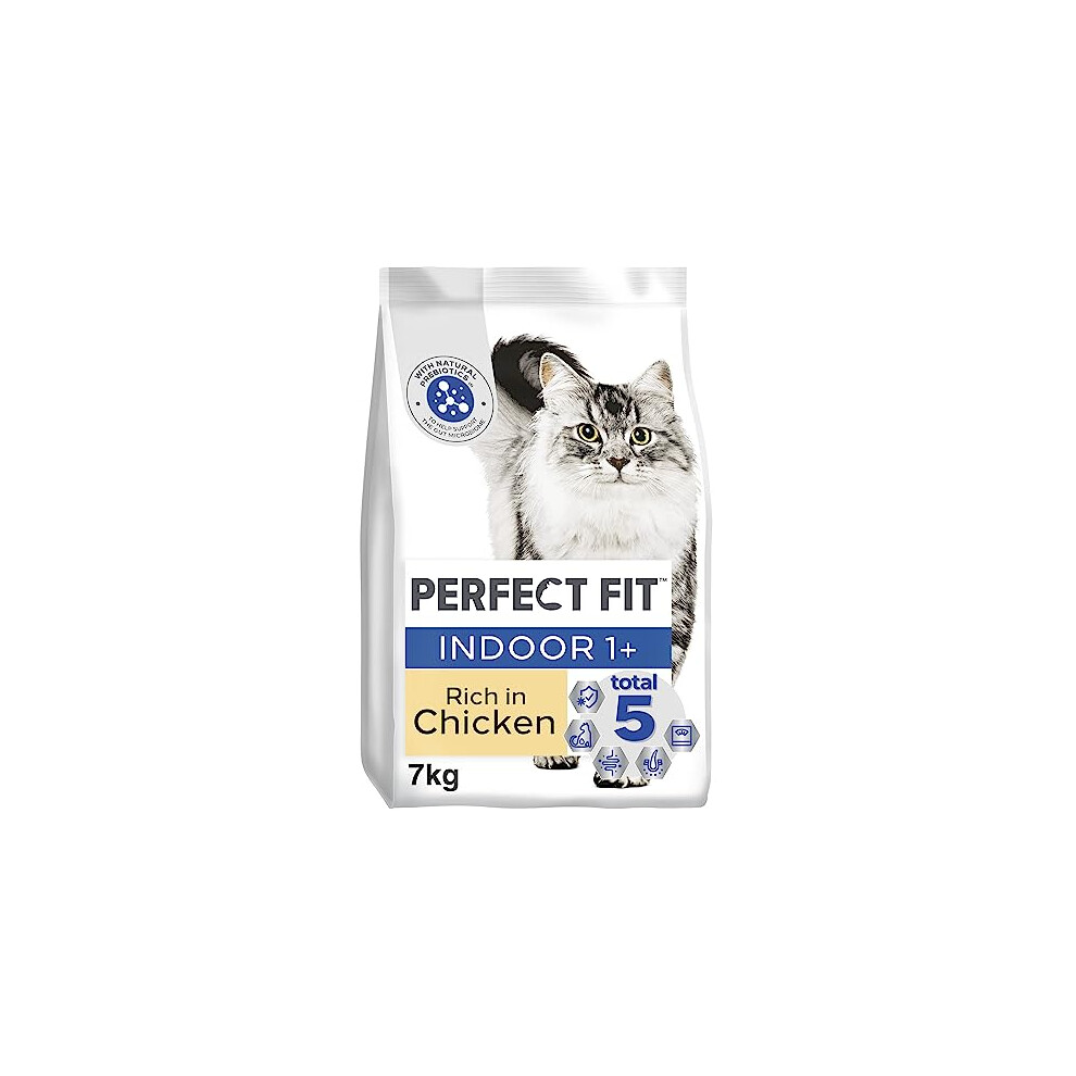 Perfect Fit Indoor Adult 1+ Complete Dry Cat Food for Adult Cats Aged 1+ Years, Rich in Chicken, 1 Bag (7 kg)