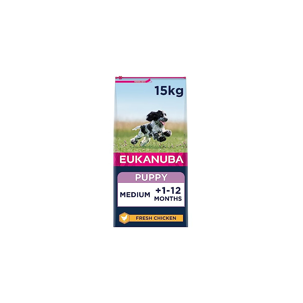 Iams Eukanuba Complete Dry Dog Food For Puppy Medium Breeds With Fresh Chicken 15 Kg