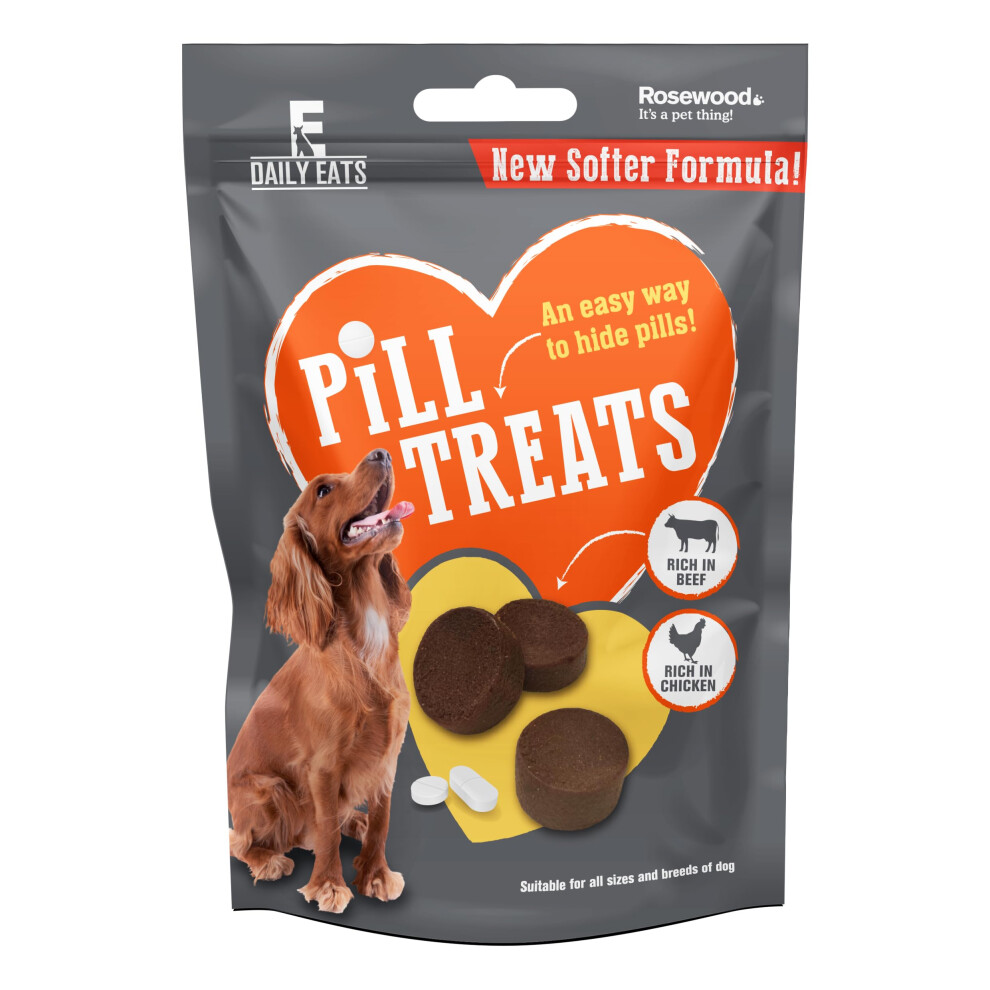 Rosewood Daily Eats Pill Dog Treats - Stress-Free Medication Time, 70% Meat (Beef 50%, Chicken 20%), 12 x 80g, Code 90253