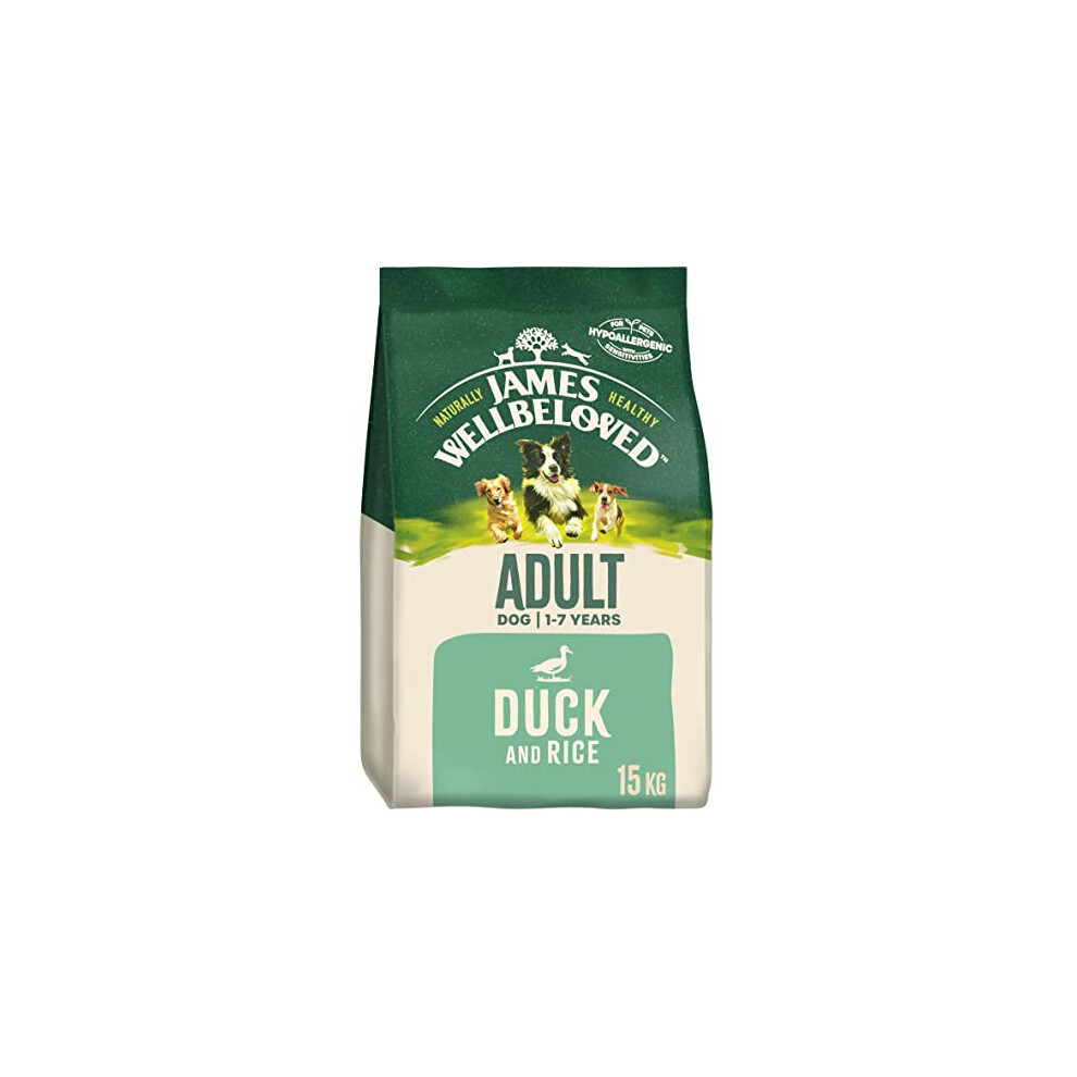 James Wellbeloved Adult Duck & Rice 15 kg Bag, Hypoallergenic Dry Dog Food