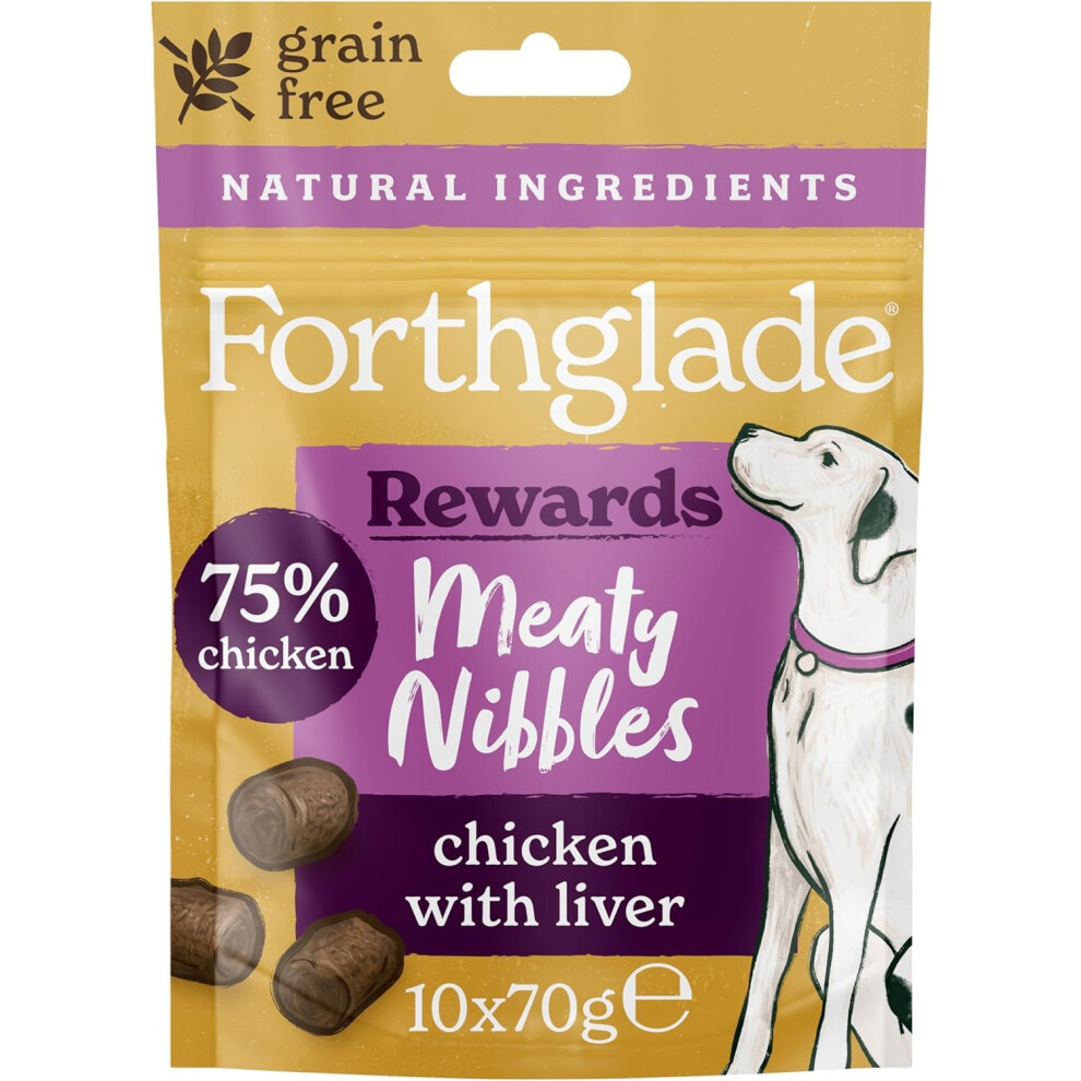 Forthglade Chicken with Liver Meaty Nibbles - 100% Natural Soft-Bite Dog Treats - 75% Chicken, Grain Free, Air-Dried, Perfect for Rewarding - Suitable