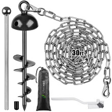 Dog Tie Out Chains and Stake, 30ft Chew Proof Stainless Steel Dog Chains for Outside, 15" Heavy Duty Dog Anchor for Dogs Up to 125lbs, Fully Welded,