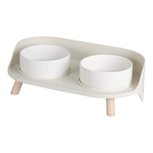 Cat Food Water Bowl Set - Raised Cat Bowls with Non Slip Stand - Elevated Puppy Bowls for Small Dogs - Double Ceramic Cat Feeding Bowls with Splash