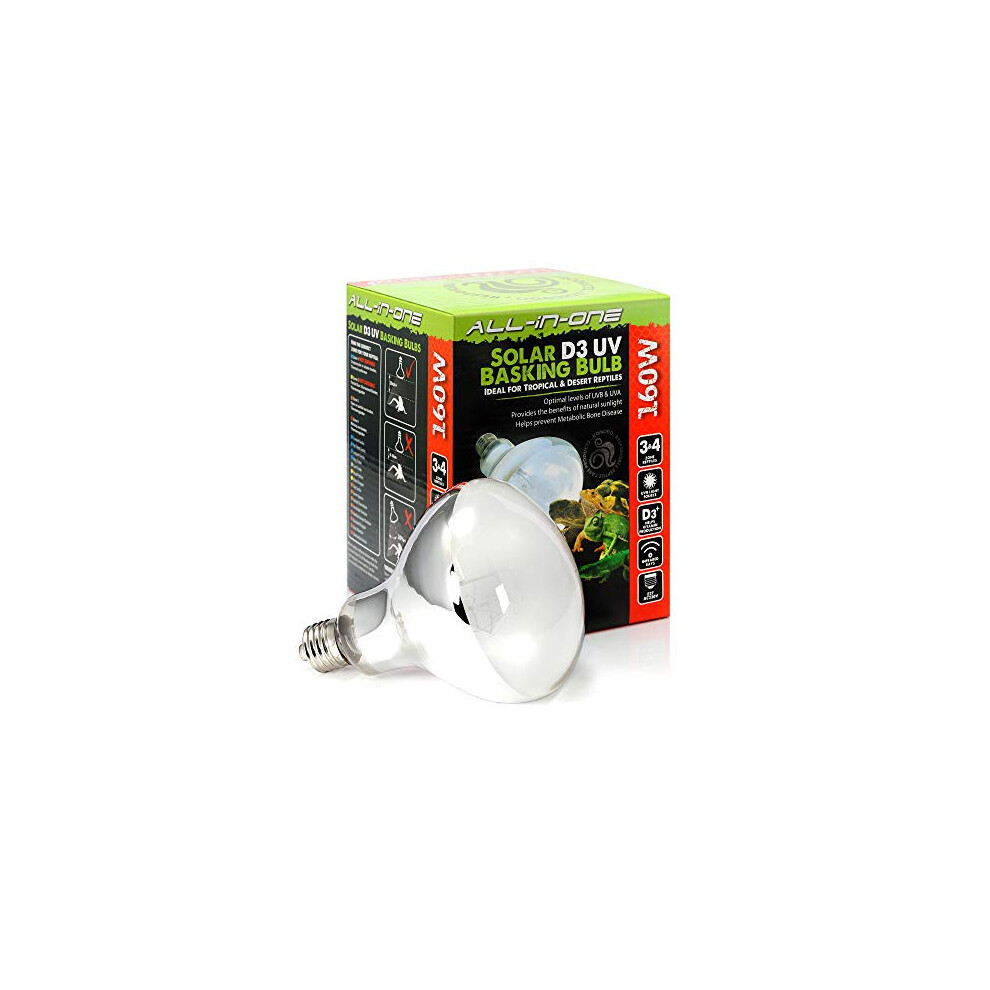 Komodo Solar D3 UV 160W Basking Bulb, Heat and Light Bulb for Reptile Habitats, Reptile Bulbs, Terrarium and Vivarium Lighting and Heating Bulb