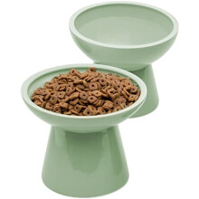 CEEFU 2 Extra Wide Elevated Cat Food Bowl, Ceramic Cat Bowls for Food and Water, Wide Shallow Cat Food Dish, Whisker Fatigue, Lead & Cadmium Free,