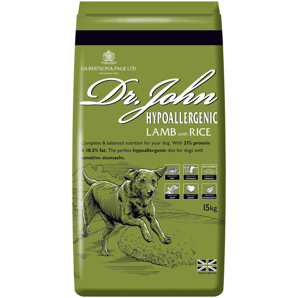 Dr John Hypoallergenic Dry Dog Food Lamb with Rice, 15 kg