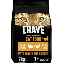Crave Turkey & Chicken 7 kg Bag, Premium Adult Dry Cat Food with high Protein, Grain-free