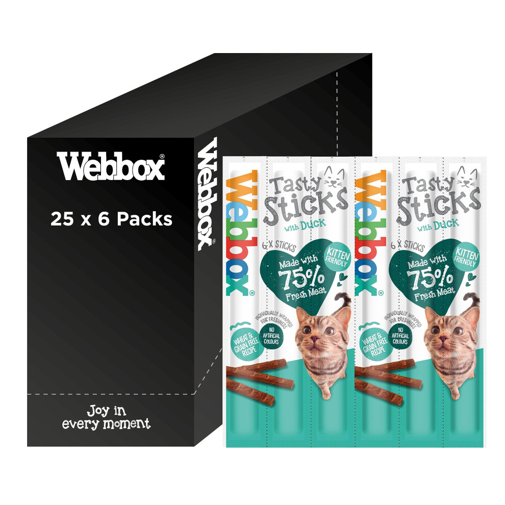 Webbox Tasty Sticks Cat Treats, Duck - Kitten Friendly, Wheat and Grain Free, No Artificial Colours (25 x 6 Packs)