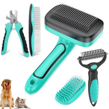 WOPQAEM Dog Brush Kit for Grooming Short & Long Haired Dogs & Cats, 5 in 1 Pet Grooming Set for Small Animals, 5 PCS Puppy Self-Cleaning Slicker Brush
