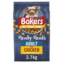 Bakers Meaty Meals Adult Dry Dog Food Chicken 2.7 kg, (Pack of 4), Packaging May Vary