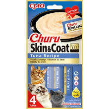 Churu Skin & Coat by INABA Cat Treat - Tuna - 12 Packs (48 x 14g total) / Soft & Creamy Cat Treat, Delicious & Healthy Snack, Pur?e Food Topper,