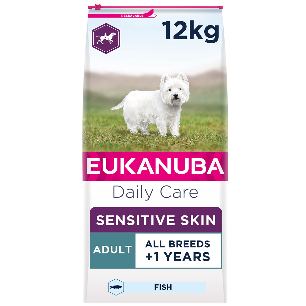 Eukanuba Sensitive Skin Hypoallergenic Complete Dry Dog Food for Adult Dogs with Fish 12 kg