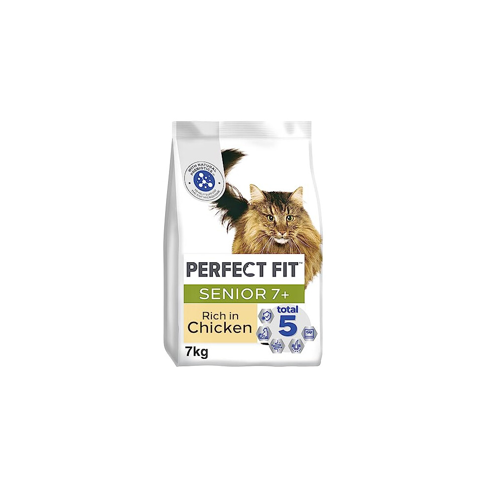 Perfect Fit Senior 7+ Complete Dry Cat Food for Senior Cats Aged 7+ Years, Rich in Chicken, 1 Bag (7 kg)