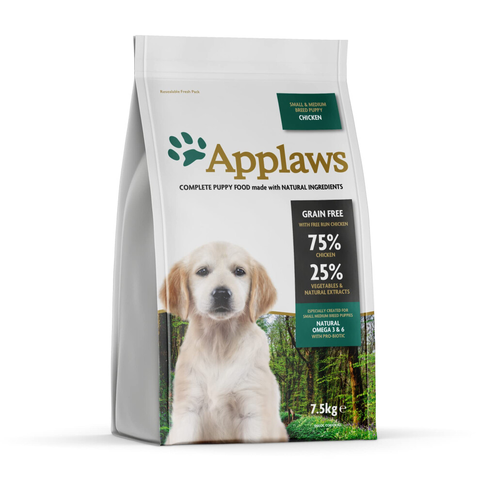 Applaws Complete and Grain Free Dry Puppy Food for Medium and Small Dogs, Chicken, 7.5 kg (Pack of 1)