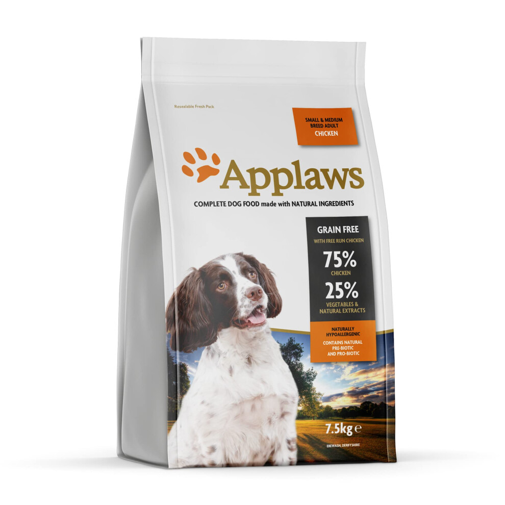 Applaws Complete and Grain Free Dry Dog Food for Adult Medium and Small Dogs, Chicken, 7.5 kg (Pack of 1)